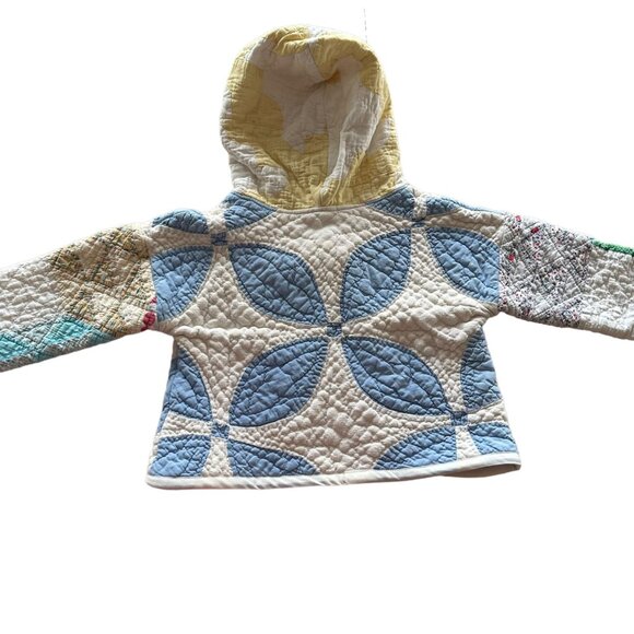 Handmade Toddler Hooded Jacket Made from Vintage Quilts 18 mo Sailor Blue White - Picture 2 of 11